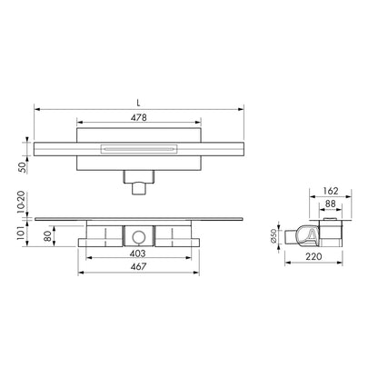 Zeichnung kürzbare Duschrinne für Boden, 101mm Einbauhöhe
#F005320
#F005321
#F005322
#F005326
#F005327
#F005328
#F005332
#F005333
#F005334