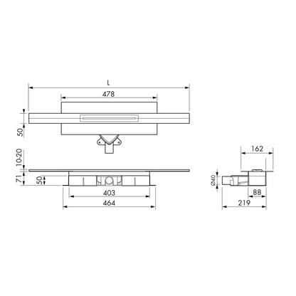 Zeichnung kürzbare Duschrinne für Boden, 71mm Einbauhöhe
#F005317
#F005318
#F005319
#F005323
#F005324
#F005325
#F005329
#F005330
#F005331
