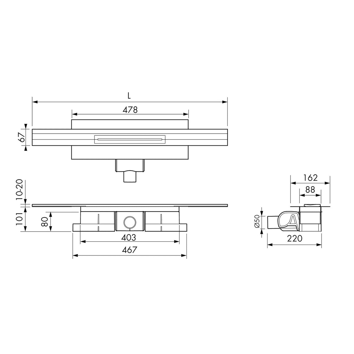 Zeichnung kürzbare Duschrinne für Wand, 101mm Einbauhöhe
#F005338
#F005339
#F005340
#F005344
#F005345
#F005346
#F005350
#F005351
#F005352