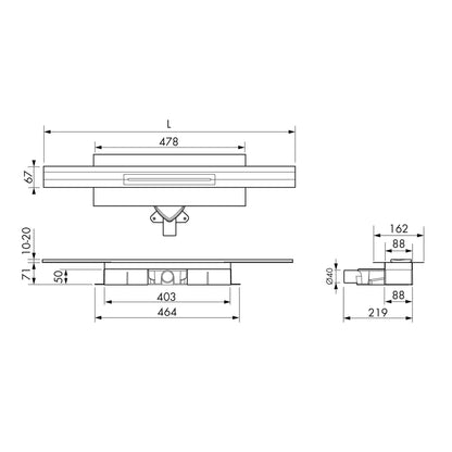 Zeichnung kürzbare Duschrinne für Wand, 71mm Einbauhöhe
#F005335
#F005336
#F005337
#F005341
#F005342
#F005343
#F005347
#F005348
#F005349